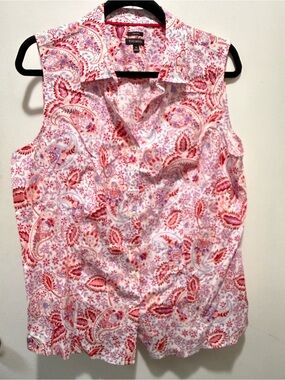 Talbots Pink Paisley Sleeveless Collared Button-Up Blouse